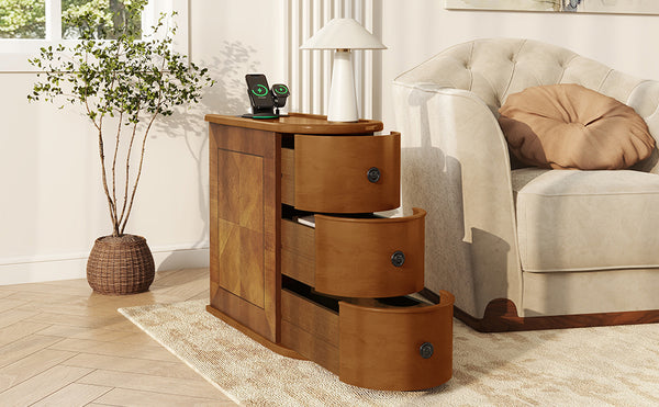 English Elm End Table With Charging Station – Stylish Sofa Side Table With Storage Drawers, Fully Assembled! W2593P289145