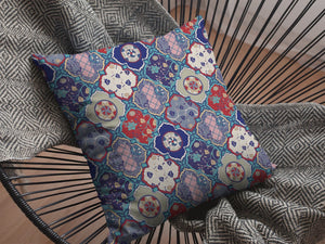 Homeroots 26” Turquoise Cream Trellis Indoor Outdoor Zippered Throw Pillow   412772