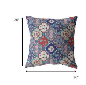 Homeroots 26” Turquoise Cream Trellis Indoor Outdoor Zippered Throw Pillow   412772