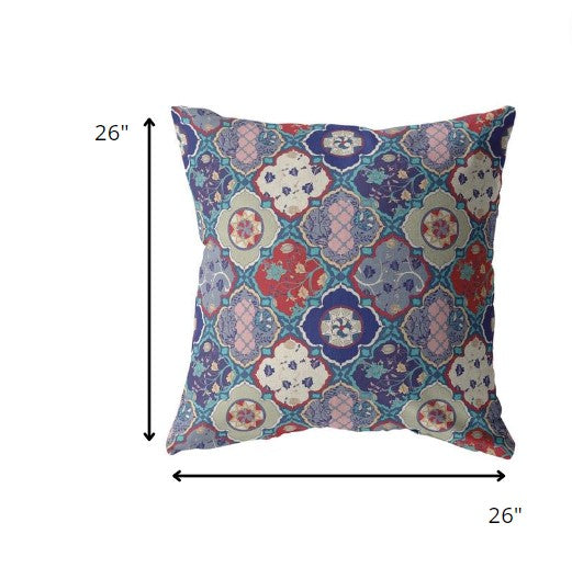 Homeroots 26” Turquoise Cream Trellis Indoor Outdoor Zippered Throw Pillow   412772