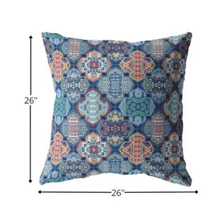 Homeroots 26” Turquoise Red Trellis Indoor Outdoor Zippered Throw Pillow   412776