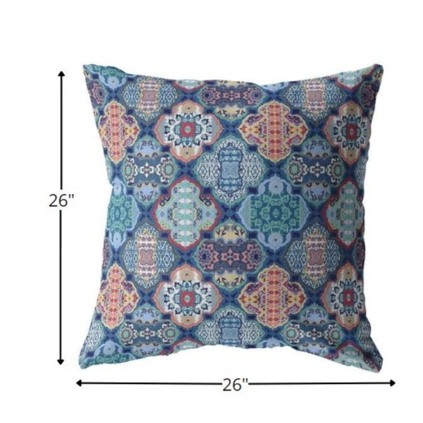 Homeroots 26” Turquoise Red Trellis Indoor Outdoor Zippered Throw Pillow   412776