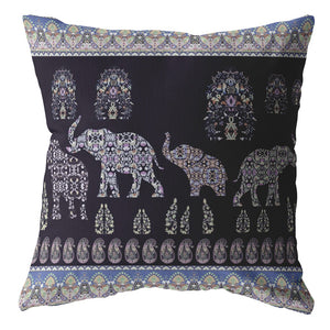 Homeroots 26” Purple Ornate Elephant Indoor Outdoor Zippered Throw Pillow   412780