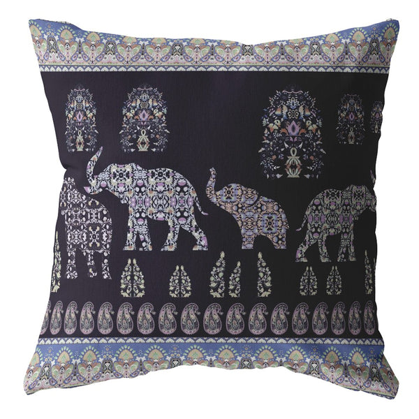 Homeroots 26” Purple Ornate Elephant Indoor Outdoor Zippered Throw Pillow   412780