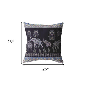 Homeroots 26” Purple Ornate Elephant Indoor Outdoor Zippered Throw Pillow   412780