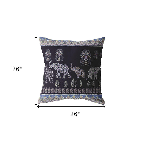 Homeroots 26” Purple Ornate Elephant Indoor Outdoor Zippered Throw Pillow   412780