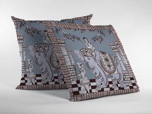 Homeroots 26” Blue Brown Ornate Elephant Indoor Outdoor Zippered Throw Pillow   412792
