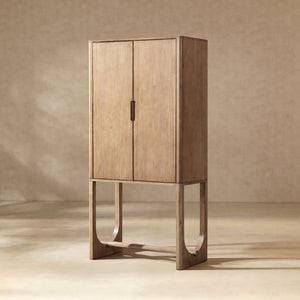 English Elm Nolan Tall Reclaimed Pine Bar Cabinet with Wine Storage for Dining or Living Rooms B2719P485501