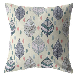 Homeroots 26” Cream Gray Leaves Indoor Outdoor Zippered Throw Pillow   412804