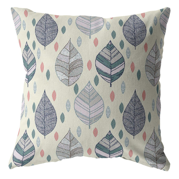 Homeroots 26” Cream Gray Leaves Indoor Outdoor Zippered Throw Pillow   412804