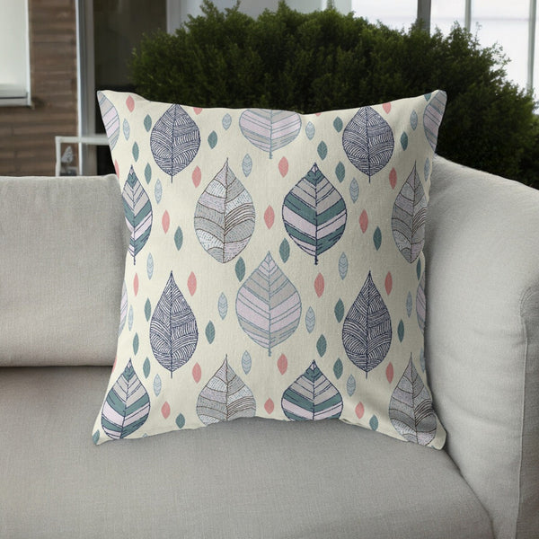 Homeroots 26” Cream Gray Leaves Indoor Outdoor Zippered Throw Pillow   412804