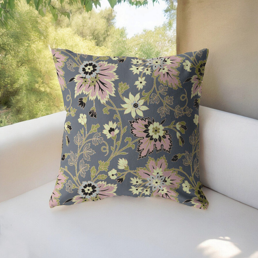 Homeroots 26” Gray Pink Jacobean Indoor Outdoor Zippered Throw Pillow   412812