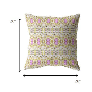 Homeroots 26” Yellow Lavender Geofloral Indoor Outdoor Zippered Throw Pillow   412820