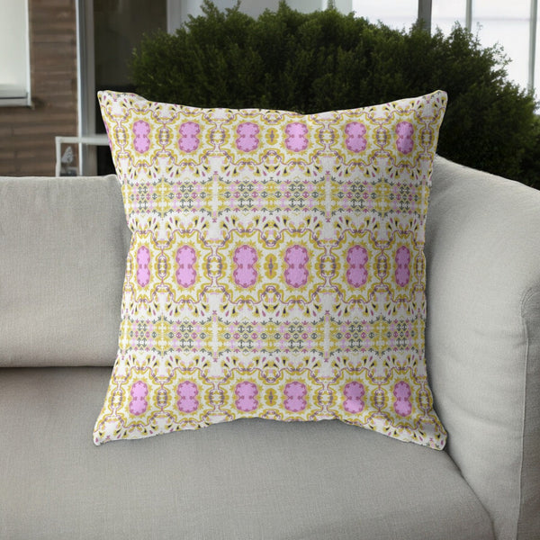Homeroots 26” Yellow Lavender Geofloral Indoor Outdoor Zippered Throw Pillow   412820
