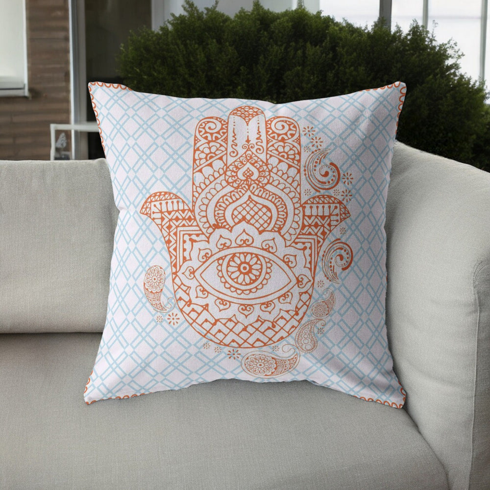 Homeroots 26” Blue Orange Hamsa Indoor Outdoor Zippered Throw Pillow   412852