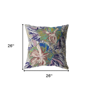 Homeroots 26” Lilac Green Hibiscus Indoor Outdoor Zippered Throw Pillow   412860