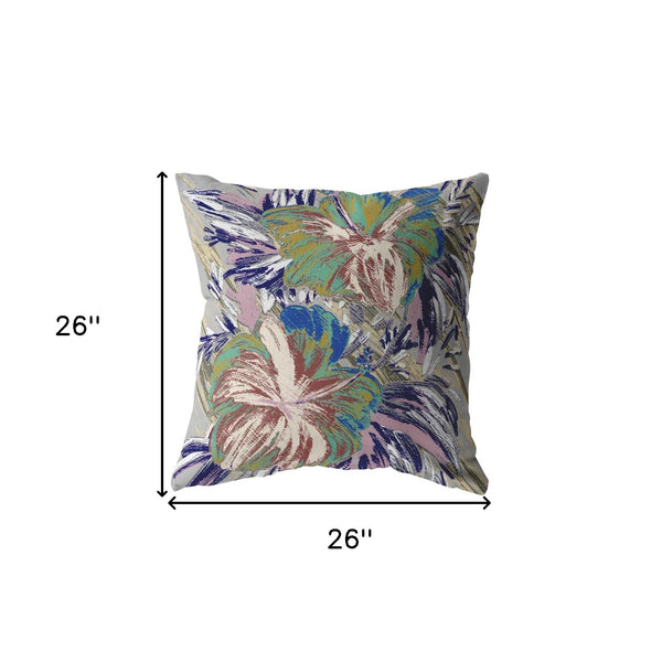 Homeroots 26” Lilac Green Hibiscus Indoor Outdoor Zippered Throw Pillow   412860