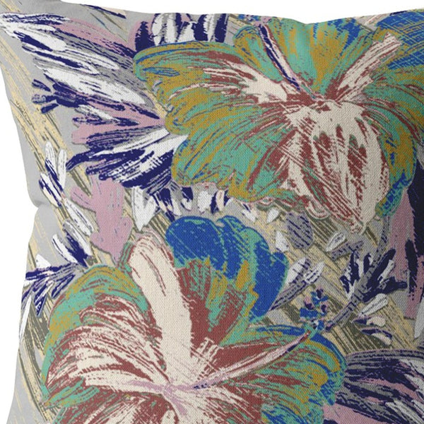 Homeroots 26” Lilac Green Hibiscus Indoor Outdoor Zippered Throw Pillow   412860