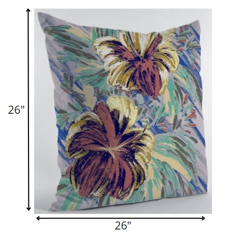 Homeroots 26” Terracotta Hibiscus Indoor Outdoor Zippered Throw Pillow   412868