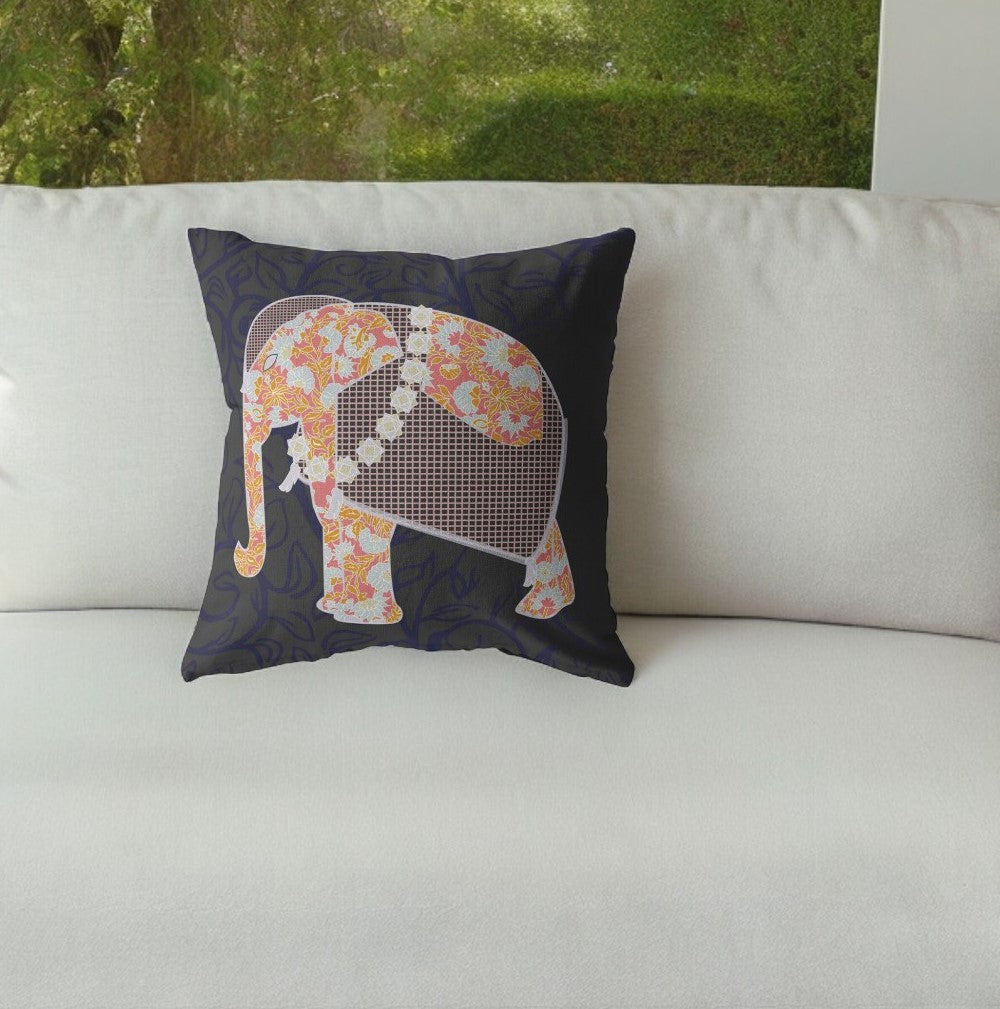 Homeroots 26” Orange Elephant Indoor Outdoor Zippered Throw Pillow   412872
