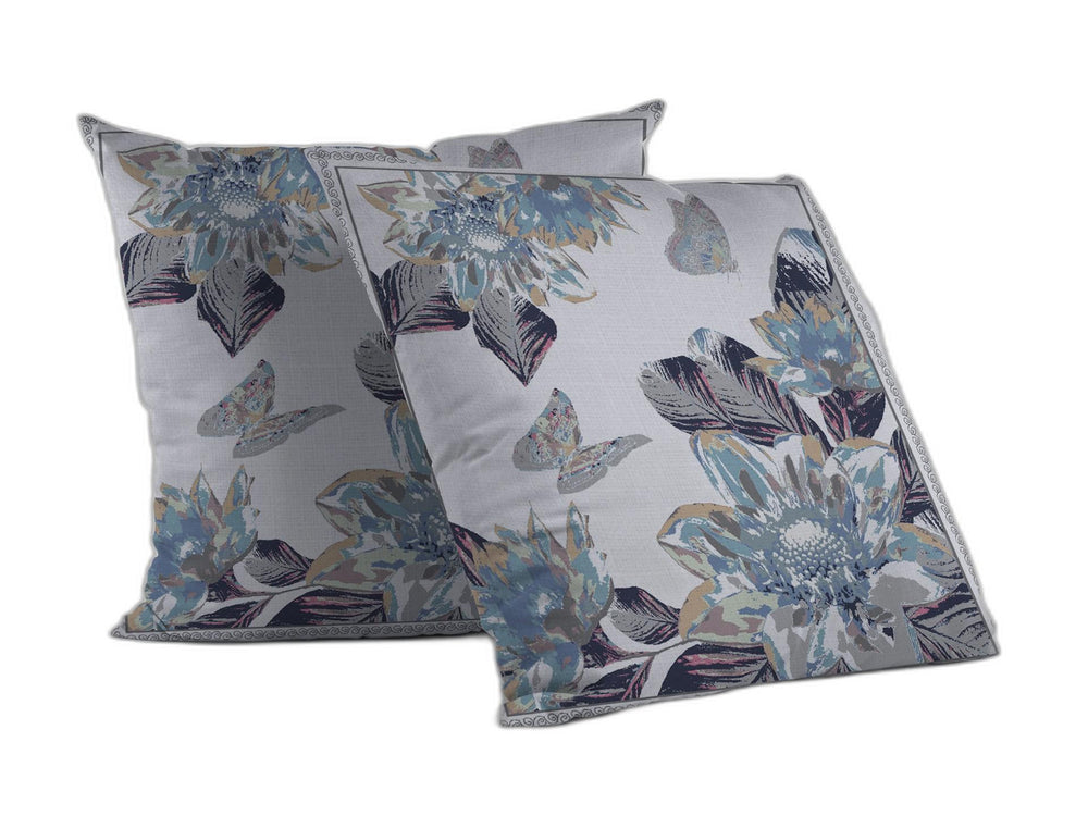 Homeroots 26” Gray White Butterfly Indoor Outdoor Zippered Throw Pillow   412880