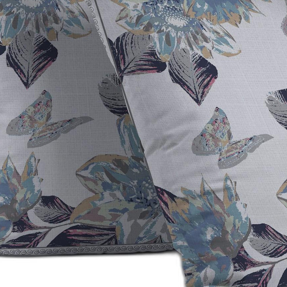 Homeroots 26” Gray White Butterfly Indoor Outdoor Zippered Throw Pillow   412880