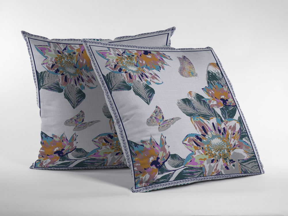 Homeroots 26” Pink White Butterfly Indoor Outdoor Zippered Throw Pillow   412884