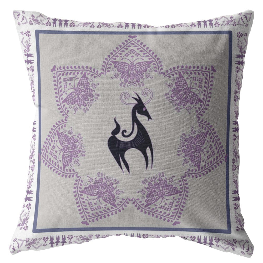 Homeroots 26” Gray Purple Horse Indoor Outdoor Zippered Throw Pillow   412888
