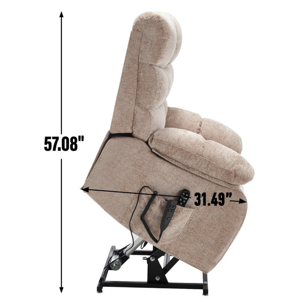 English Elm Lift Power Recliner Chenille Chair Dual Motor Massage Heat 350 Lb Capacity Living Room Beige W3224P288641