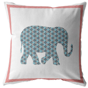 Homeroots 26” Blue Pink Elephant Indoor Outdoor Zippered Throw Pillow   412904
