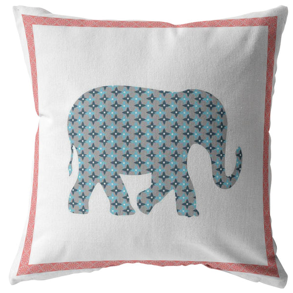 Homeroots 26” Blue Pink Elephant Indoor Outdoor Zippered Throw Pillow   412904