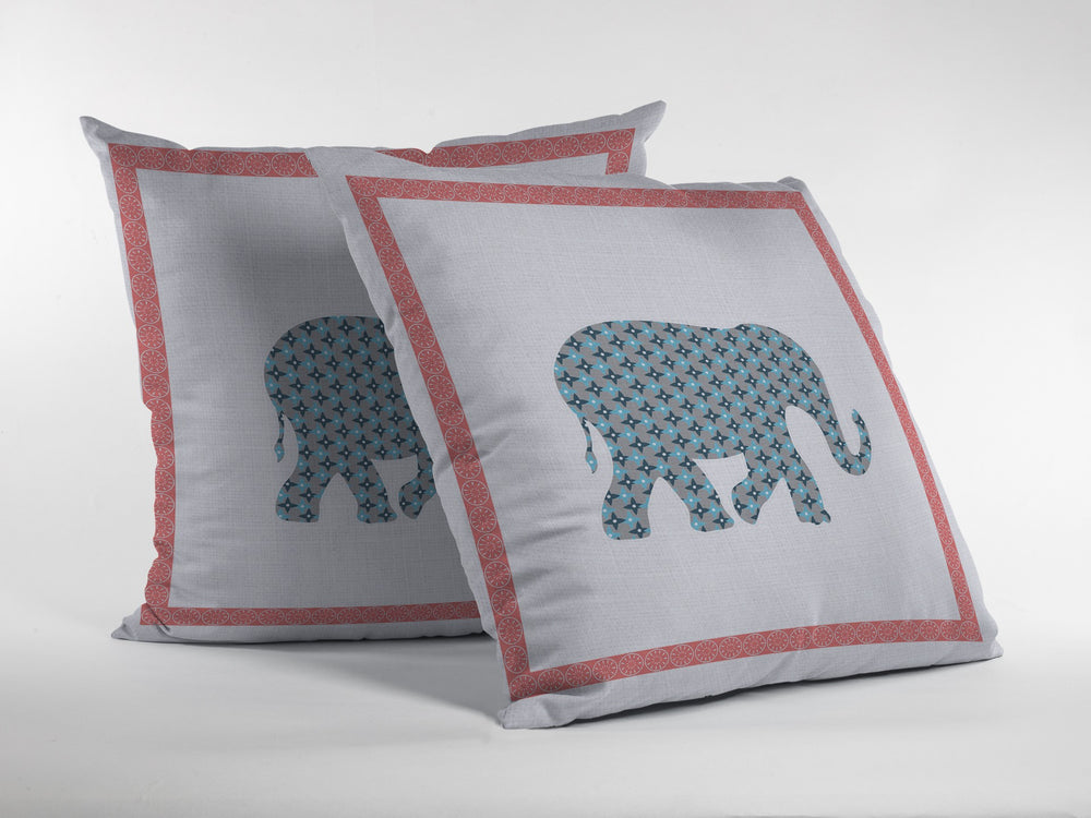 Homeroots 26” Blue Pink Elephant Indoor Outdoor Zippered Throw Pillow   412904