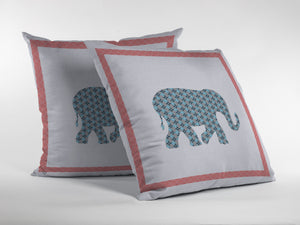 Homeroots 26” Blue Pink Elephant Indoor Outdoor Zippered Throw Pillow   412904