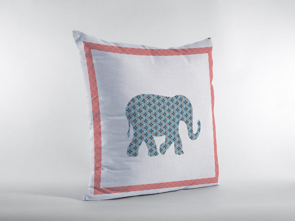 Homeroots 26” Blue Pink Elephant Indoor Outdoor Zippered Throw Pillow   412904