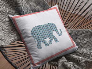 Homeroots 26” Blue Pink Elephant Indoor Outdoor Zippered Throw Pillow   412904