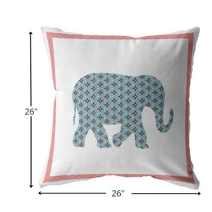Homeroots 26” Blue Pink Elephant Indoor Outdoor Zippered Throw Pillow   412904