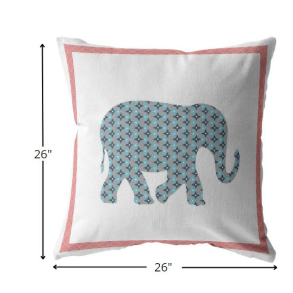 Homeroots 26” Blue Pink Elephant Indoor Outdoor Zippered Throw Pillow   412904