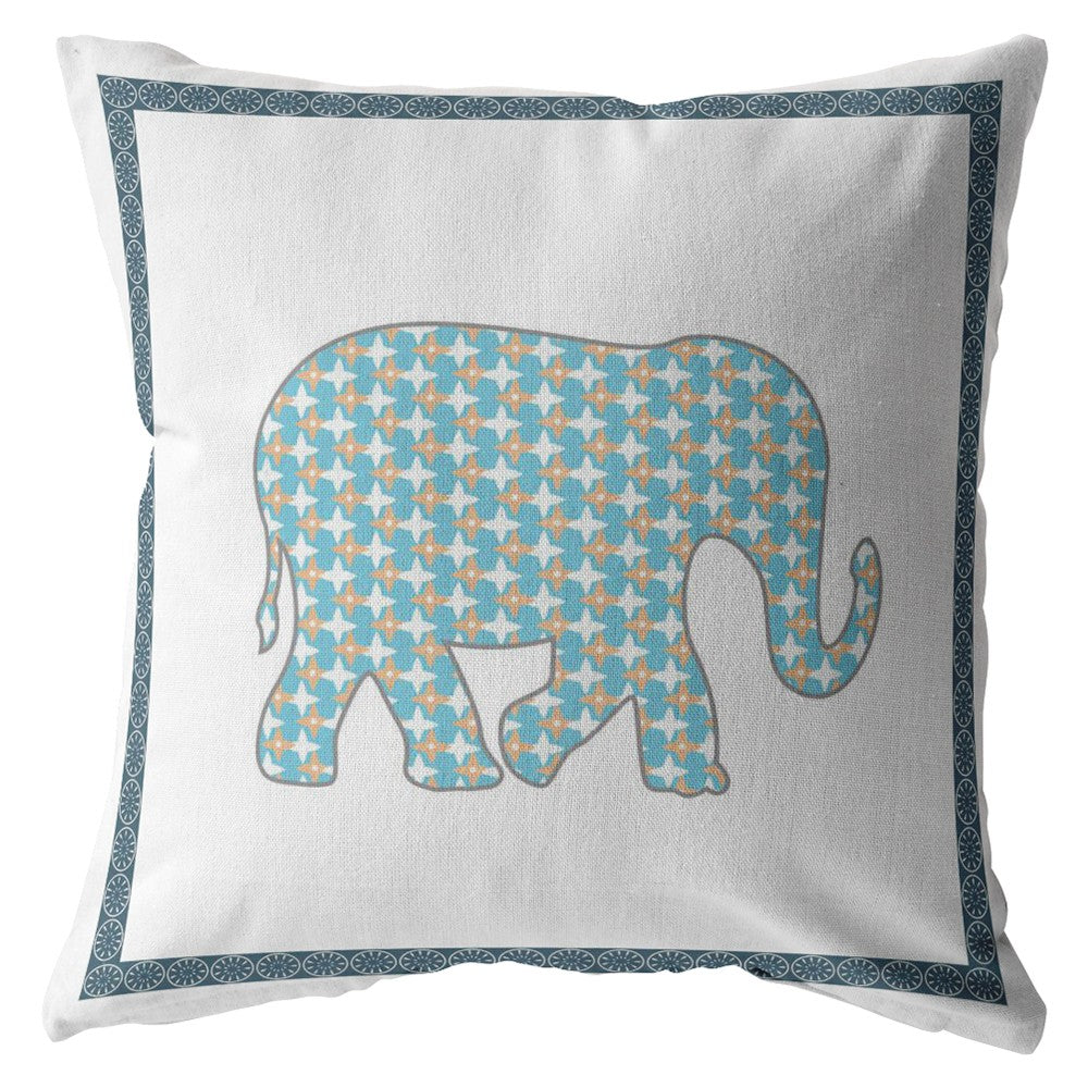 Homeroots 26” Blue White Elephant Indoor Outdoor Zippered Throw Pillow   412908