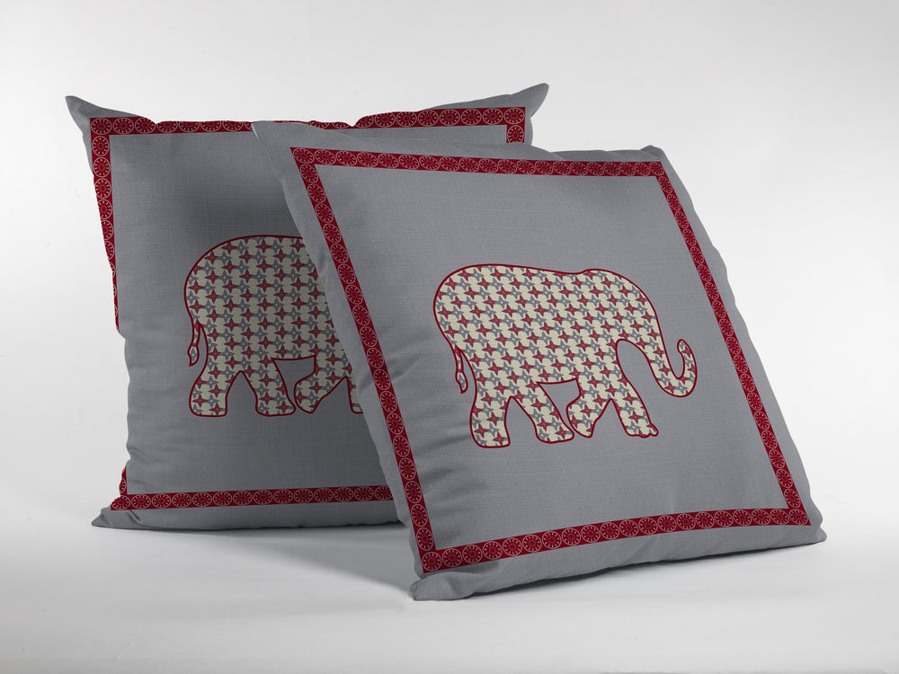 Homeroots 26” Red Gray Elephant Indoor Outdoor Zippered Throw Pillow   412920