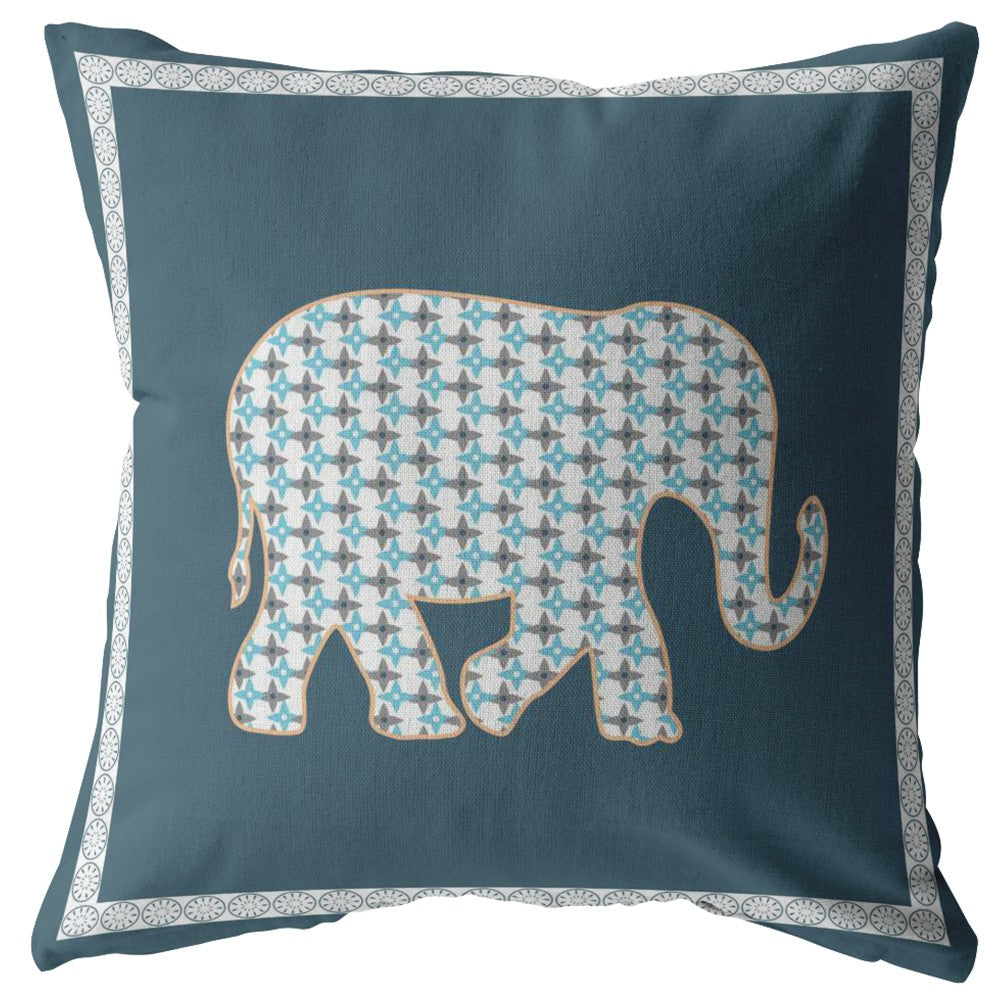Homeroots 26” Spruce Blue Elephant Indoor Outdoor Zippered Throw Pillow   412924