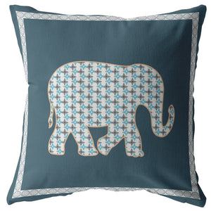 Homeroots 26” Spruce Blue Elephant Indoor Outdoor Zippered Throw Pillow   412924