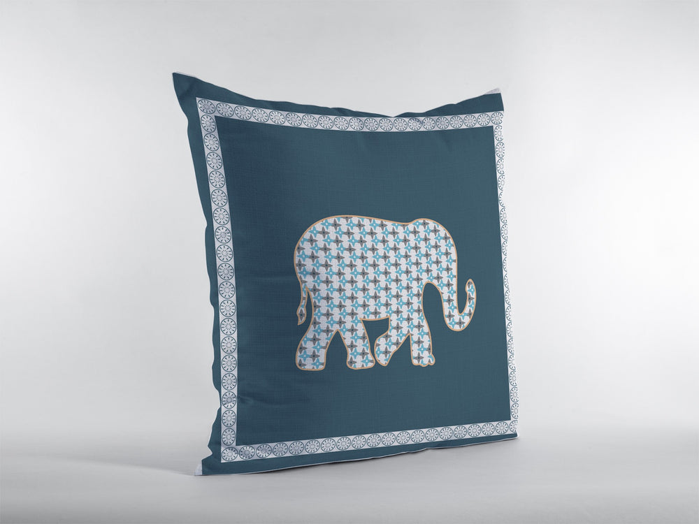Homeroots 26” Spruce Blue Elephant Indoor Outdoor Zippered Throw Pillow   412924