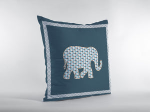 Homeroots 26” Spruce Blue Elephant Indoor Outdoor Zippered Throw Pillow   412924
