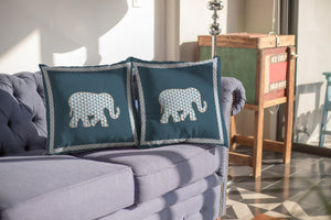 Homeroots 26” Spruce Blue Elephant Indoor Outdoor Zippered Throw Pillow   412924