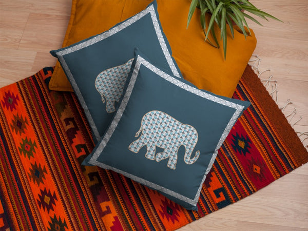 Homeroots 26” Spruce Blue Elephant Indoor Outdoor Zippered Throw Pillow   412924