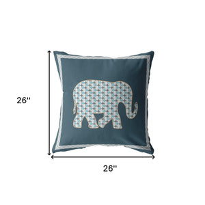 Homeroots 26” Spruce Blue Elephant Indoor Outdoor Zippered Throw Pillow   412924