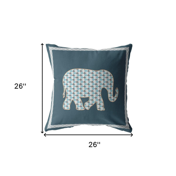 Homeroots 26” Spruce Blue Elephant Indoor Outdoor Zippered Throw Pillow   412924