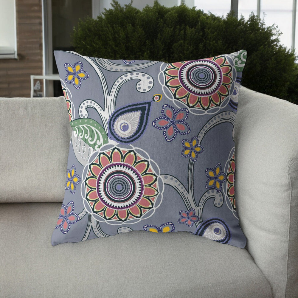 Homeroots 26” Gray Pink Floral Indoor Outdoor Zippered Throw Pillow   412940