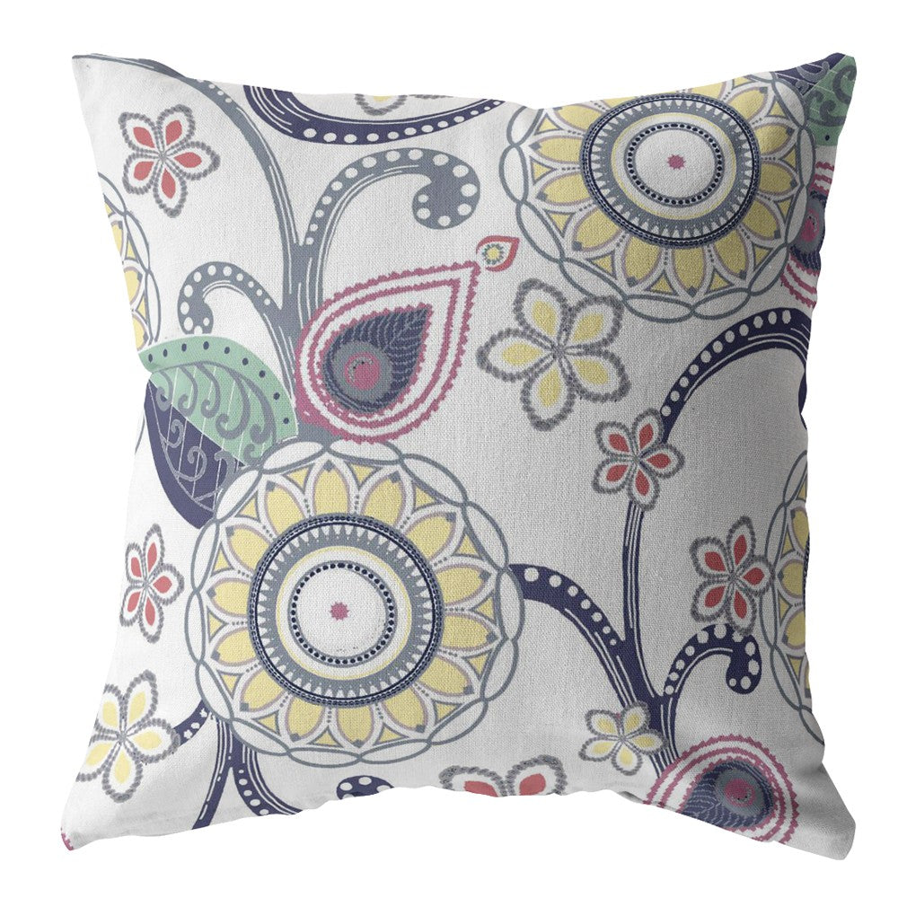 Homeroots 26” White Yellow Floral Indoor Outdoor Zippered Throw Pillow   412944
