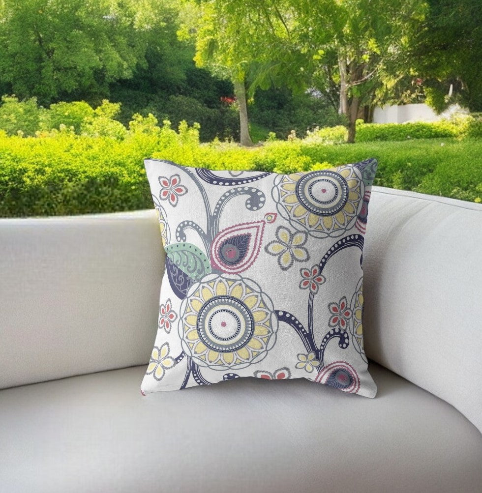 Homeroots 26” White Yellow Floral Indoor Outdoor Zippered Throw Pillow   412944